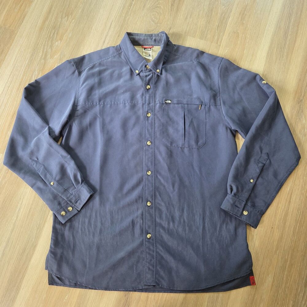 The North Face Shirt Men's Large Blue Roll Tab Modal Blend Button Down